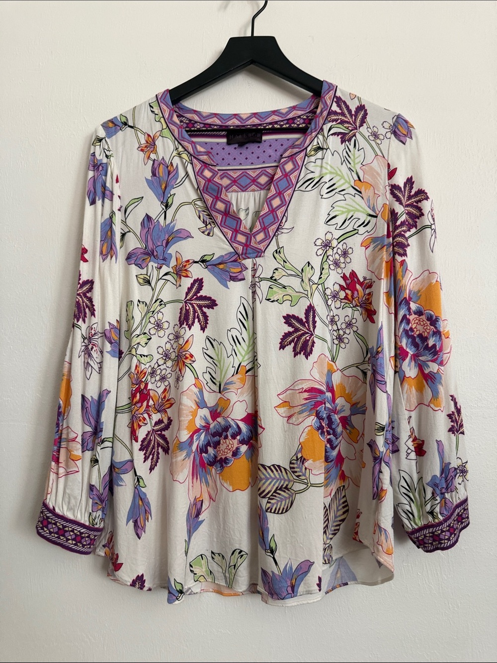 Hale Bob Floral V-Neck Tunic - Purple, Orange & White